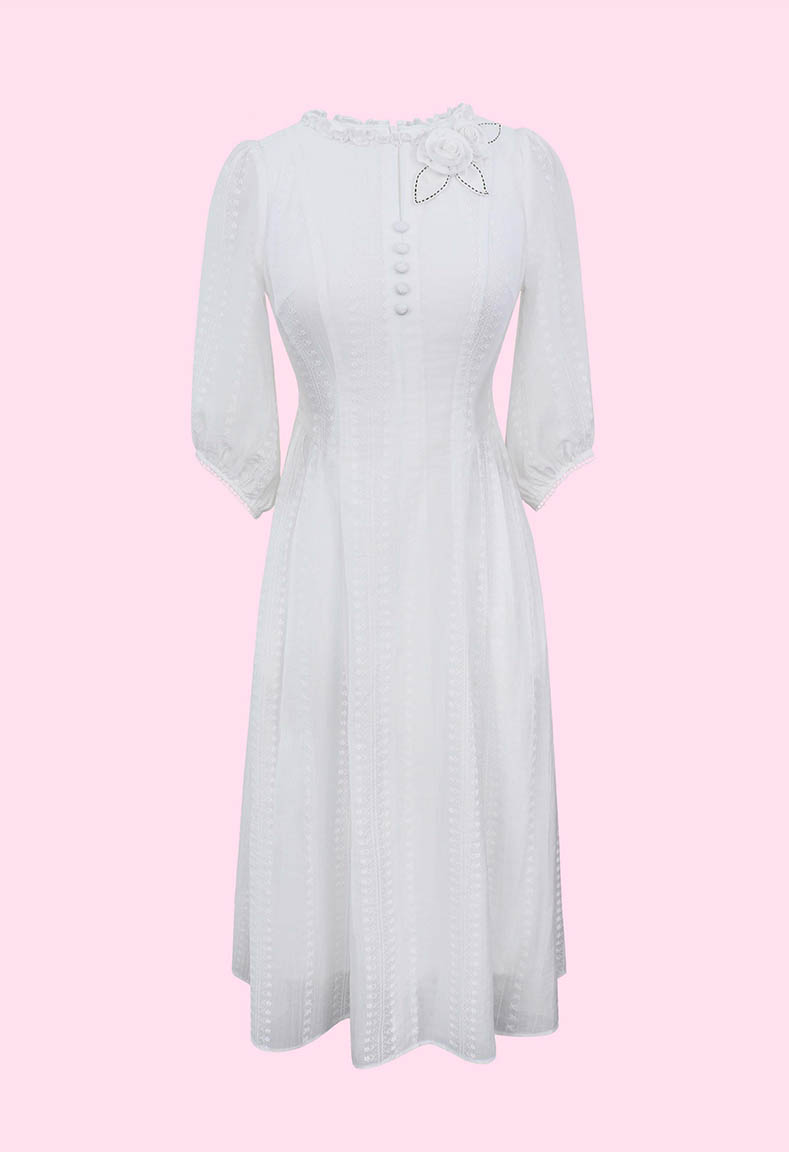 Đầm cổ tròn nhún bèo