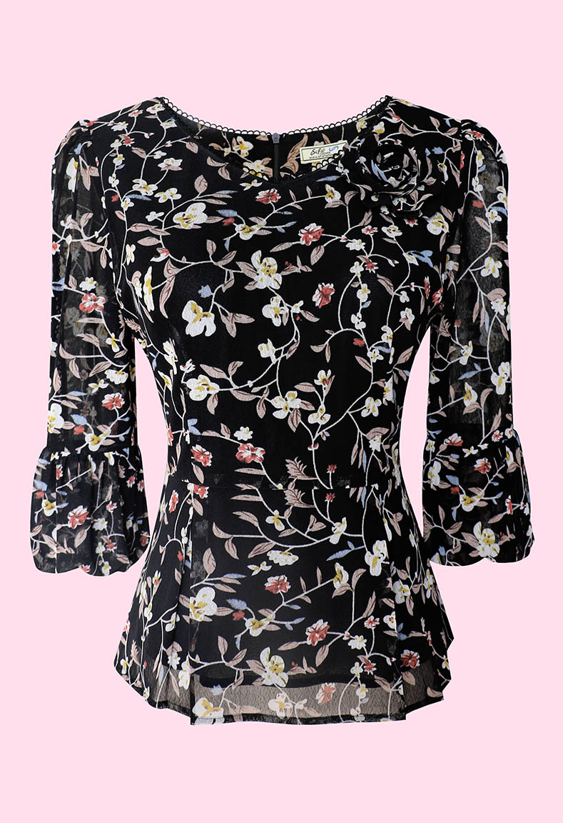 Bộ áo cổ tim phối ren - Áo