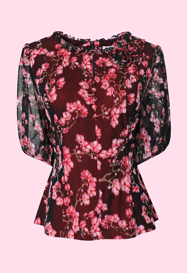 Bộ áo cổ tròn xẻ V & váy hoa - Áo