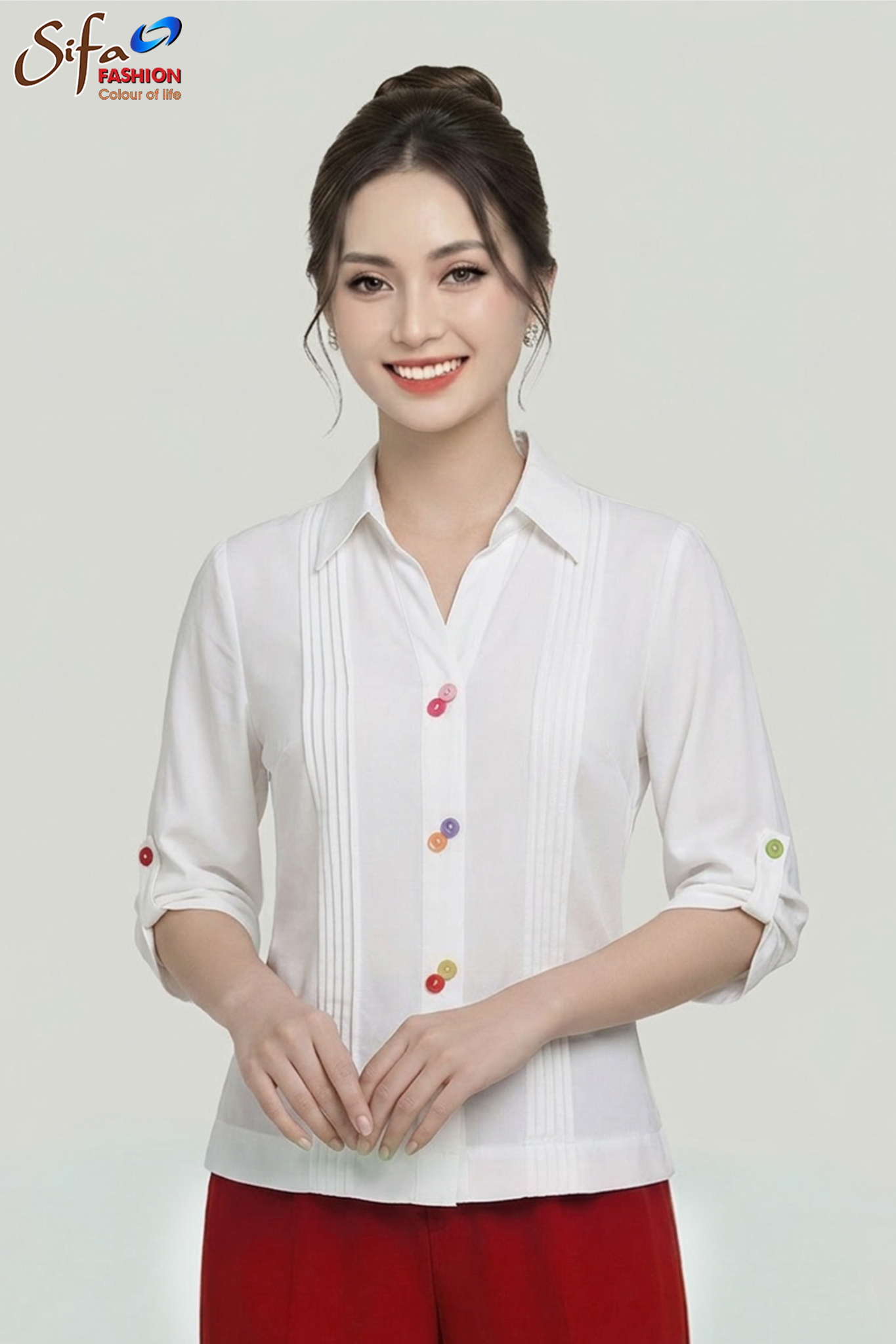 Áo cổ sơ mi tay lỡ pat