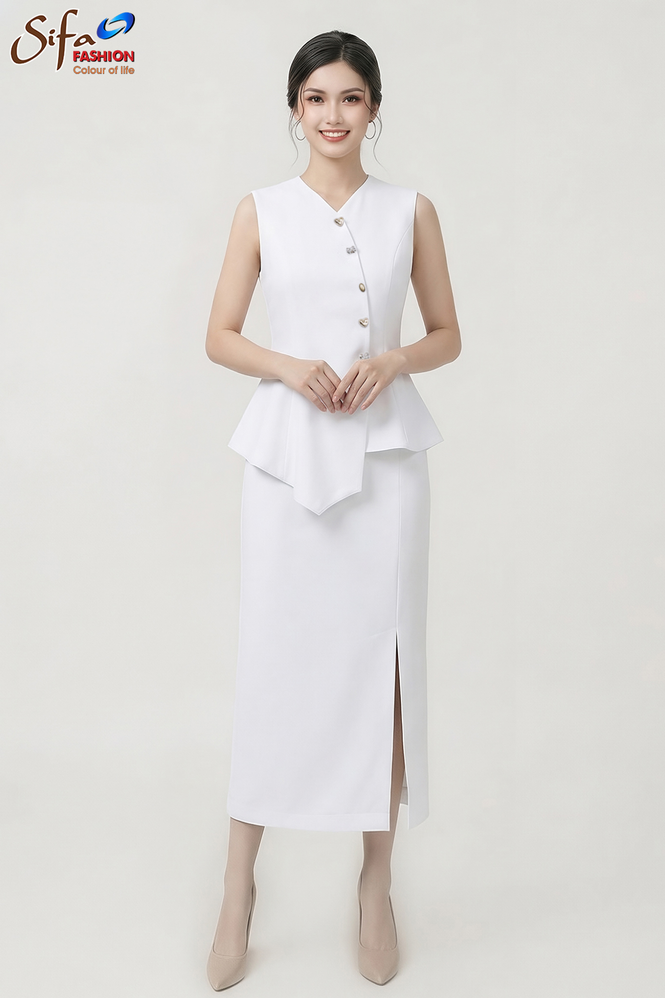 Bộ áo cổ tim váy suông - Áo