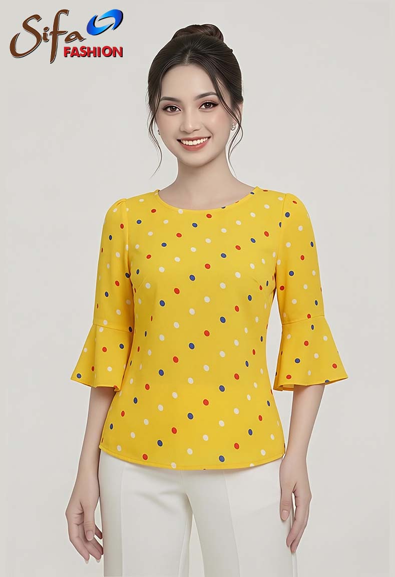 Áo satin in chấm bi