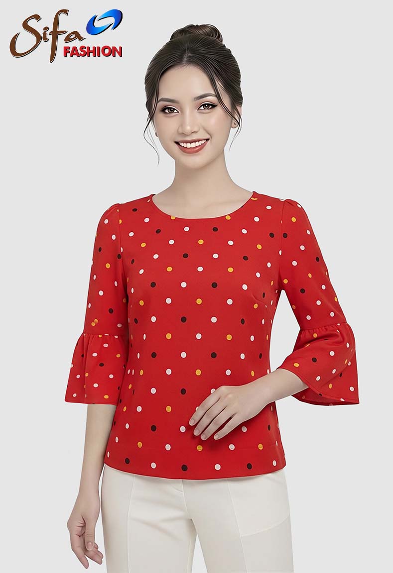 Áo satin in chấm bi
