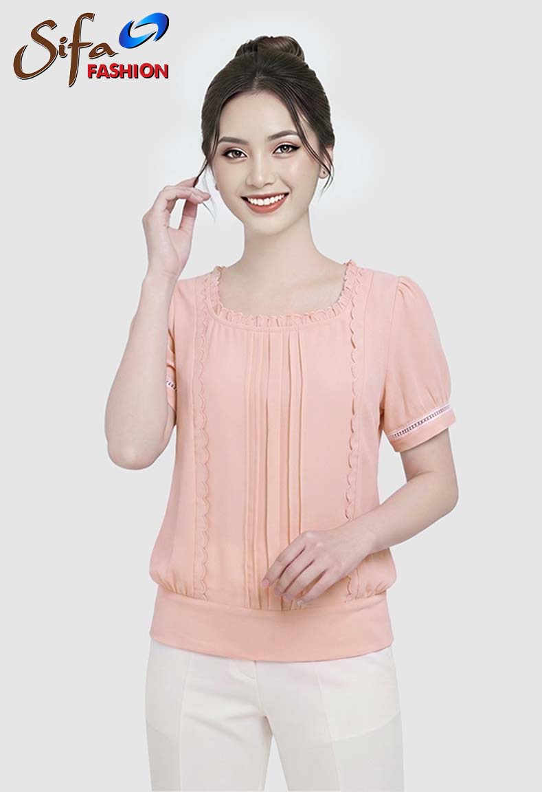 Áo voan cổ bèo thêu