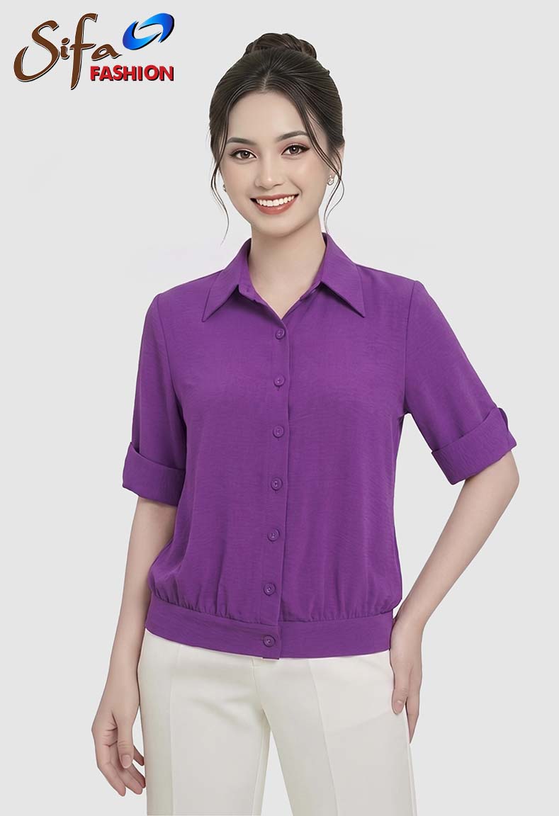 Bộ áo sơ mi bo lai cách điệu - Áo