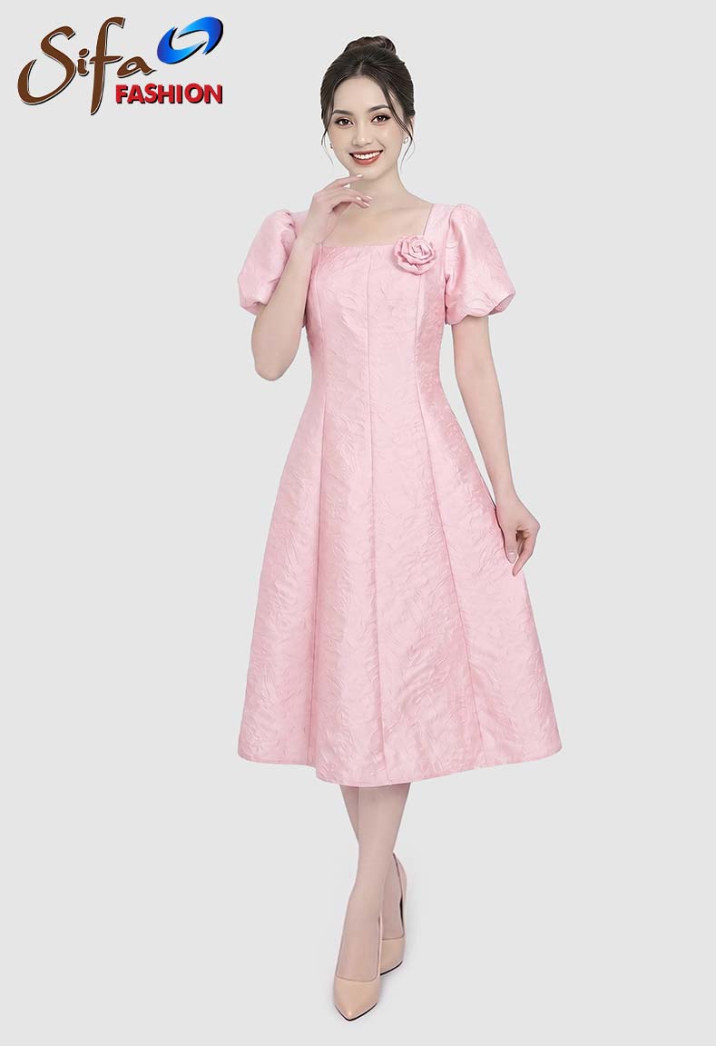 Đầm taffta kết hoa
