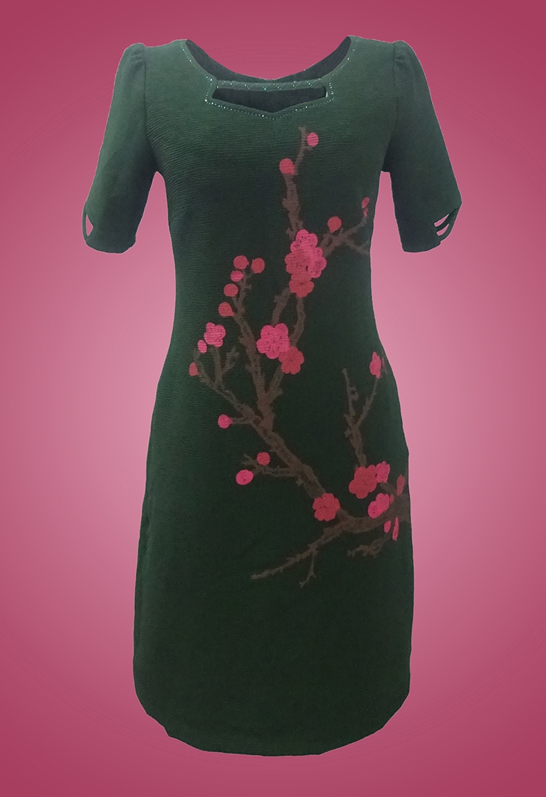 Đầm taffta hoa 3D
